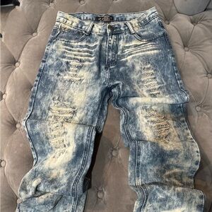 Distressed Acid Wash Boys Jeans - Light Blue